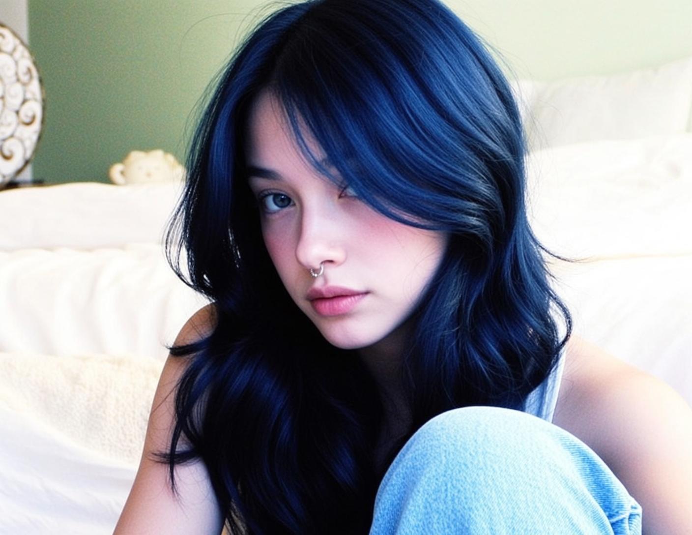 Piercings And Makeup With Blue Denim Top reference photo