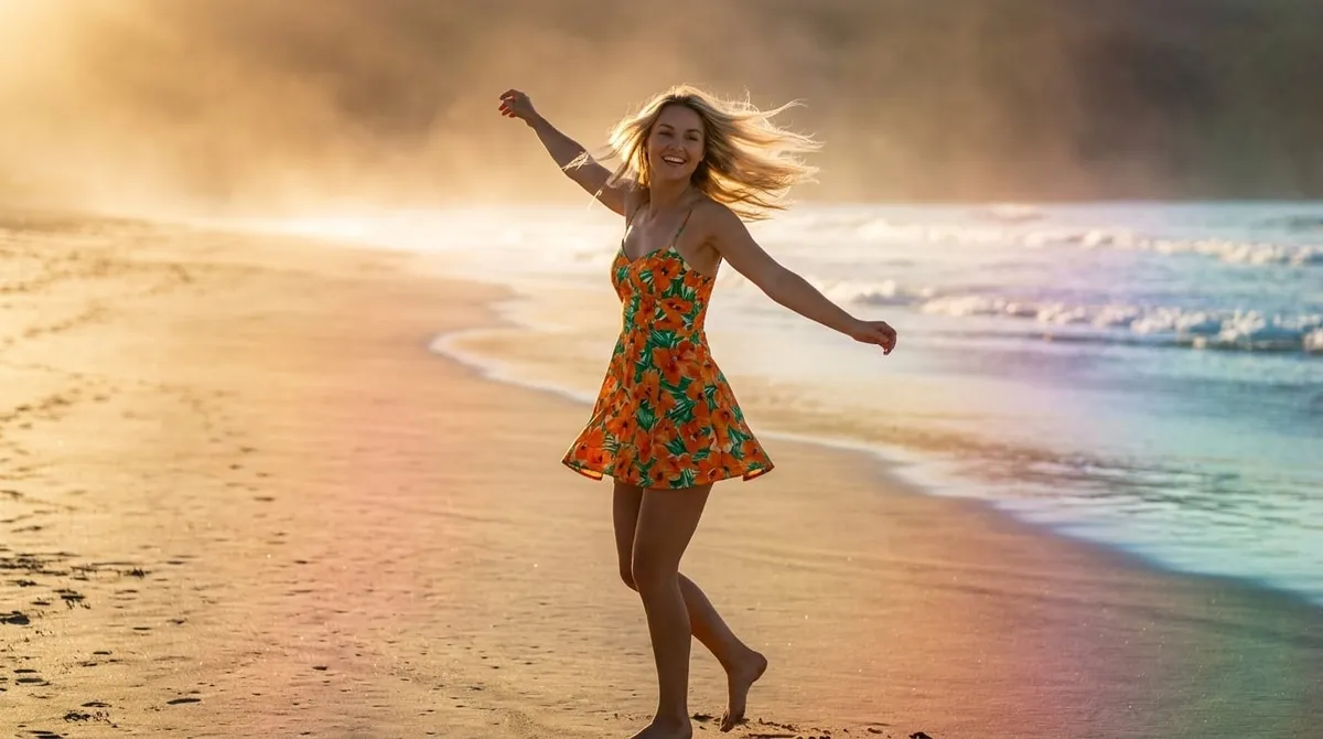 Dancing On Sandy Beach Golden Hour Cinematic