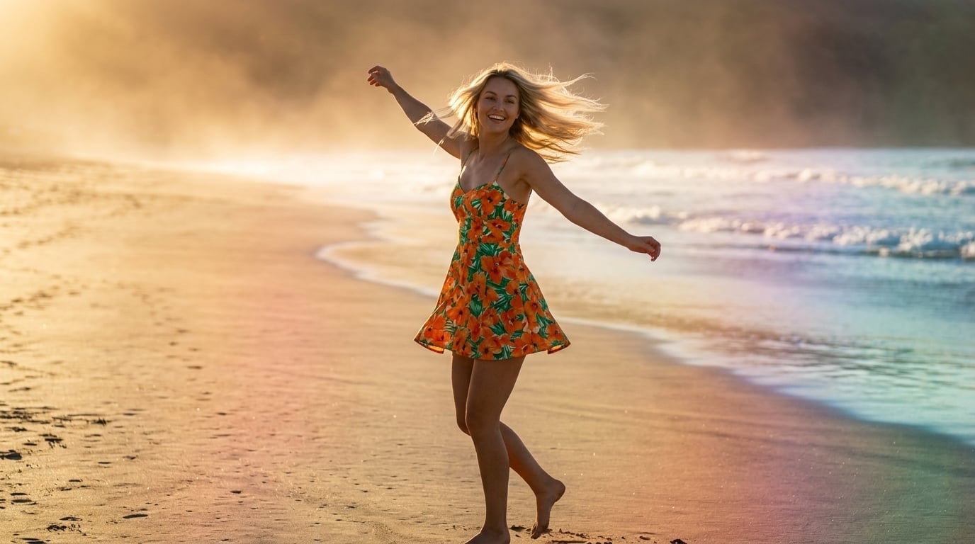 Dancing On Sandy Beach Golden Hour Cinematic