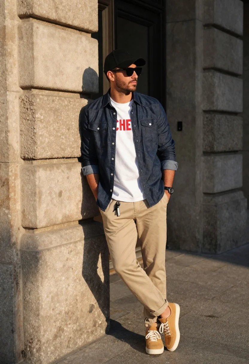 Stylish Man Leaning Casually Against Textured Stone Wall Urban Setting reference photo