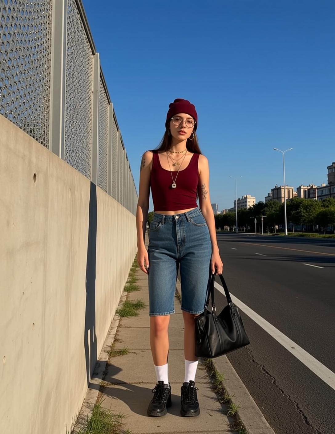 Acubi Young Stands Facing Forward Sidewalk Next
