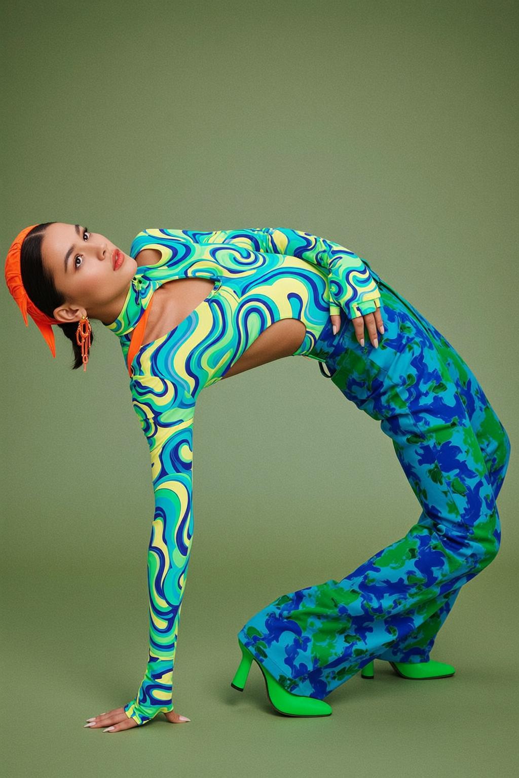 Patterned Cutout Bodysuit Dynamic Pose