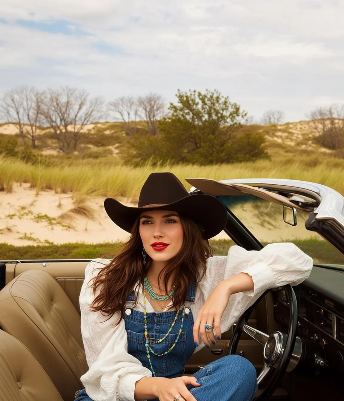Makeup Necklace Rings And Nails In Denim Portrait