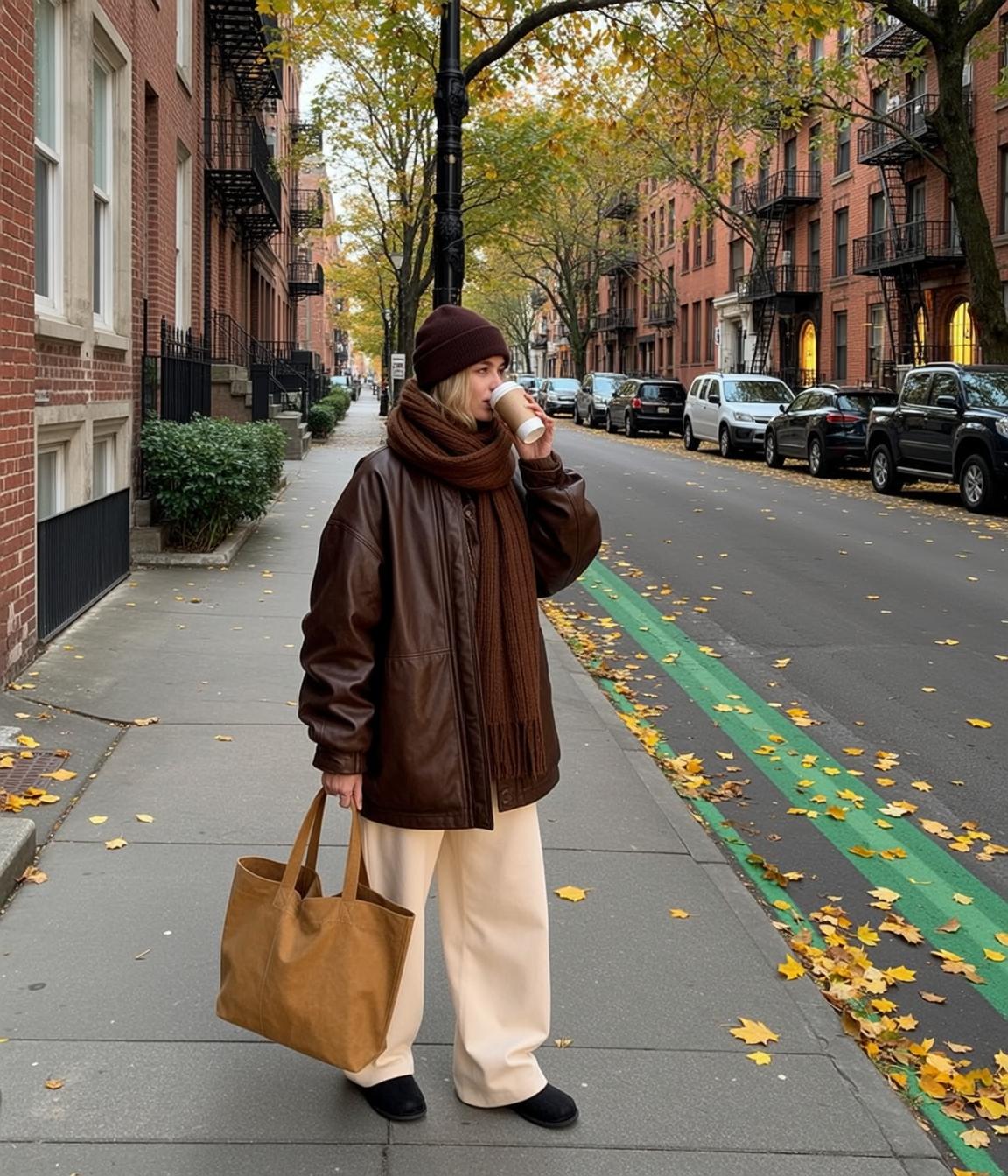 Autumn Young Blonde Fair Brown Leather Jacket