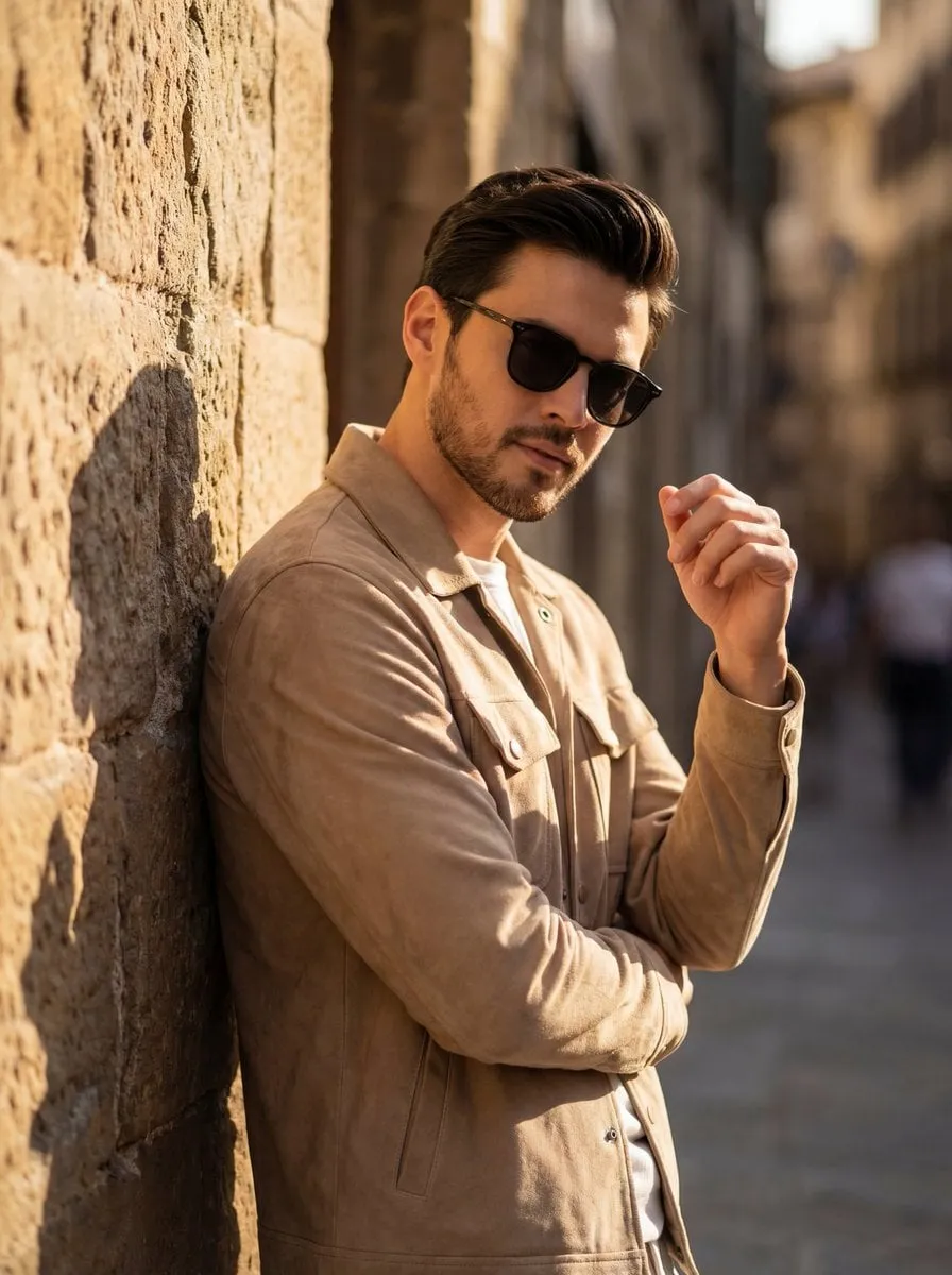 Dark Sunglasses By Textured Stone Wall