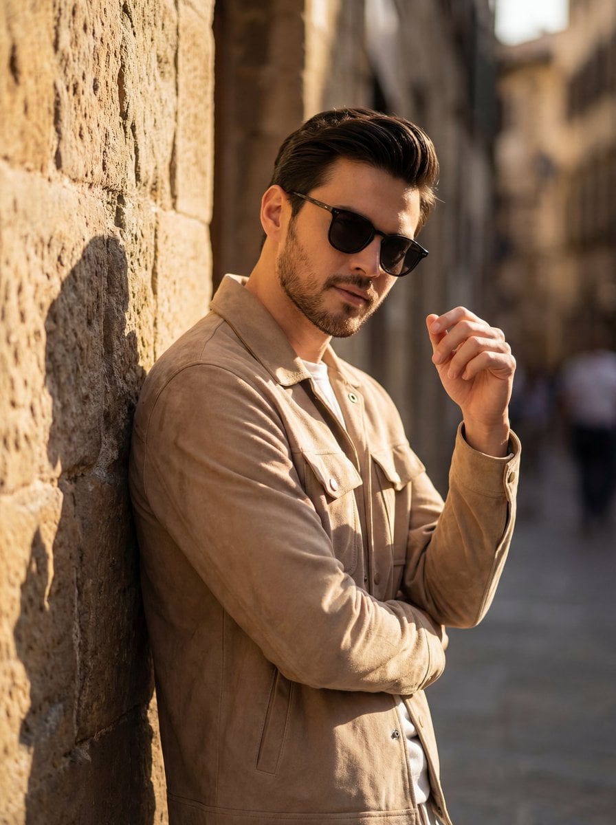 Dark Sunglasses By Textured Stone Wall
