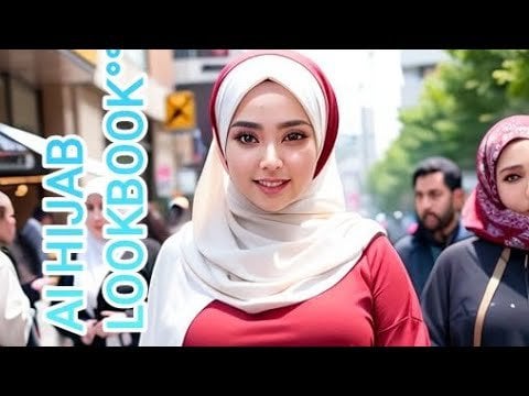 Red Hijab City Street Bright Daylight Shallow Depth