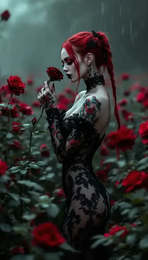 Tattoos And Makeup With Black Lace Gown