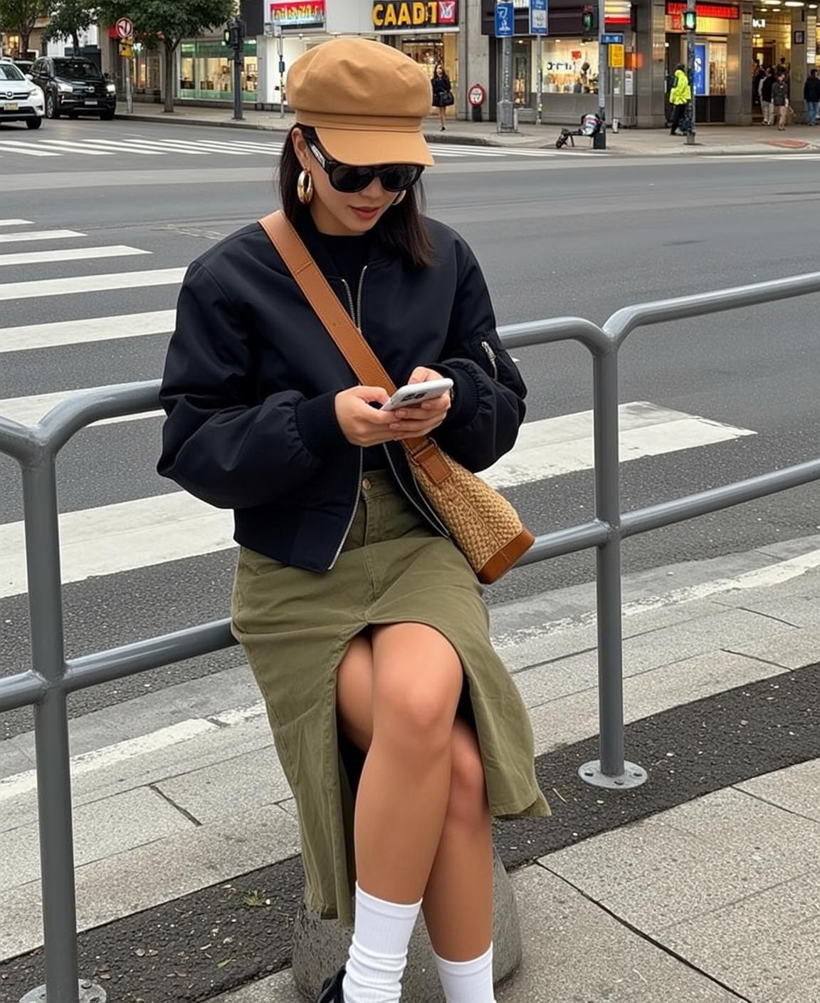 Black Jacket City Street Sitting