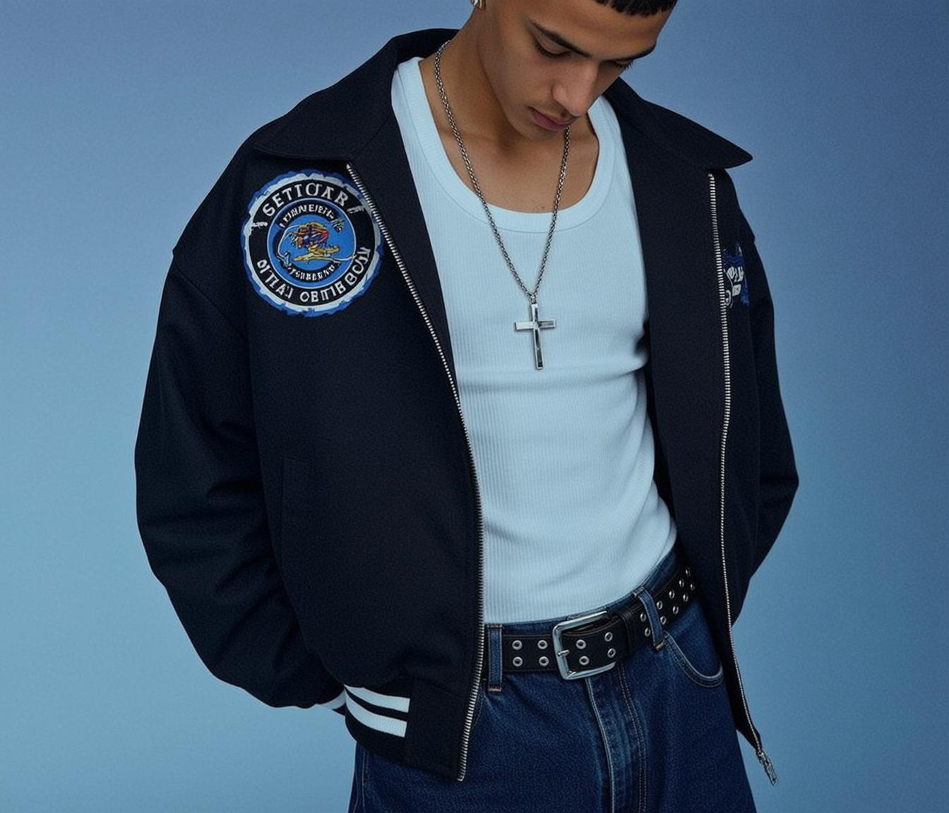 Bomber Jacket Blue Studio Portrait