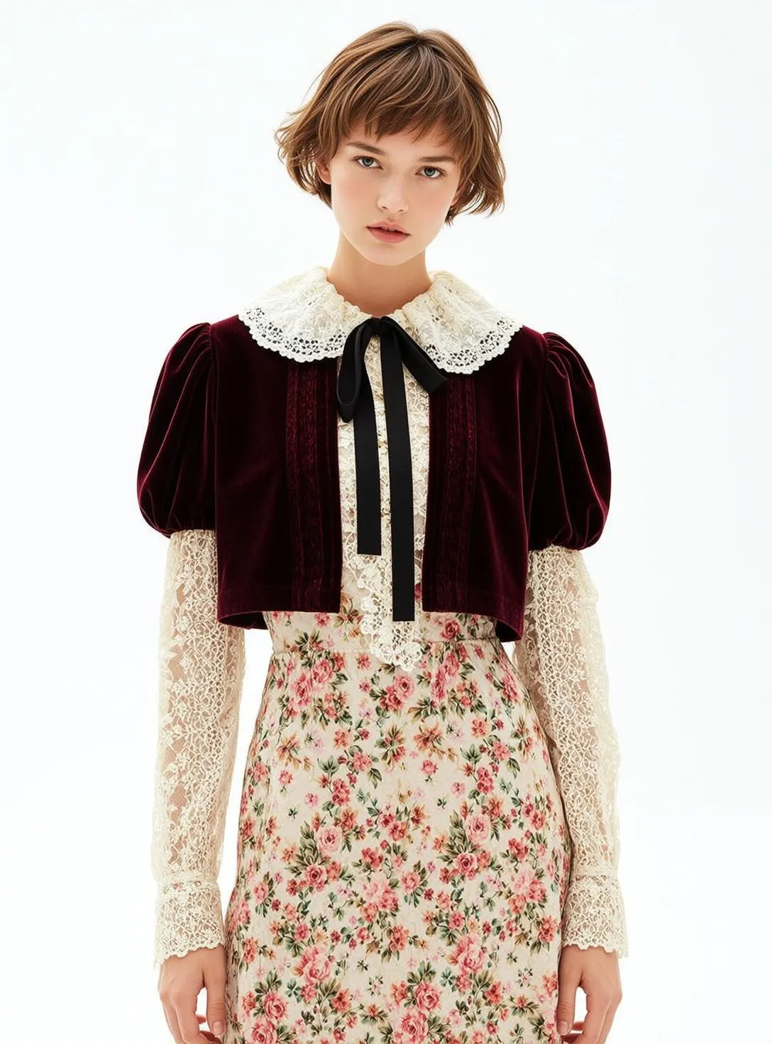 Velvet Jacket Floral Skirt Portrait