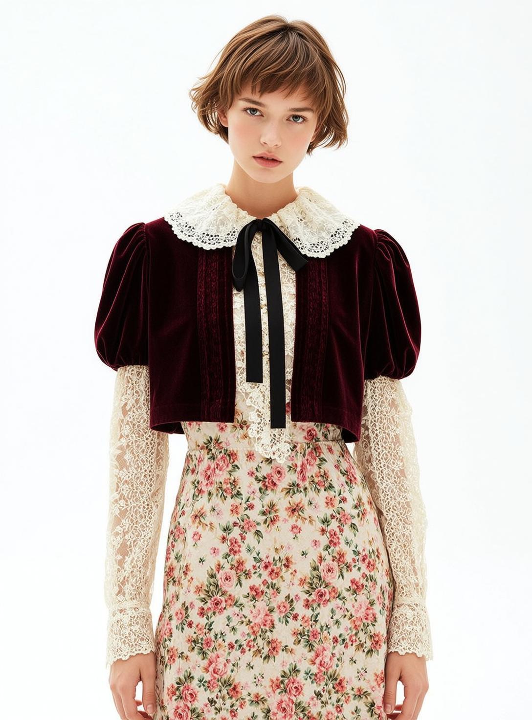 Velvet Jacket Floral Skirt Portrait