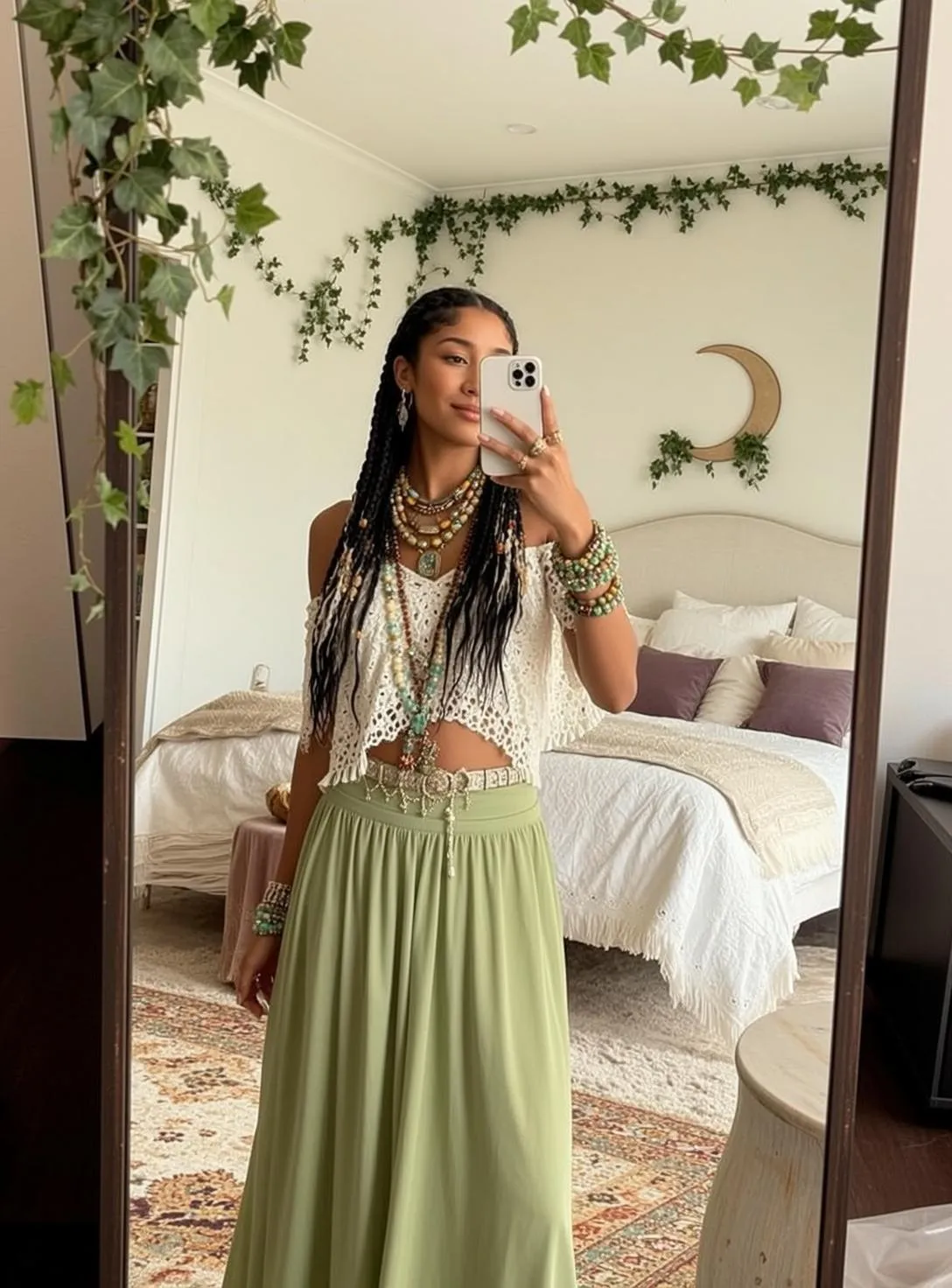 Earrings Necklace And Bracelets In Mirror Selfie