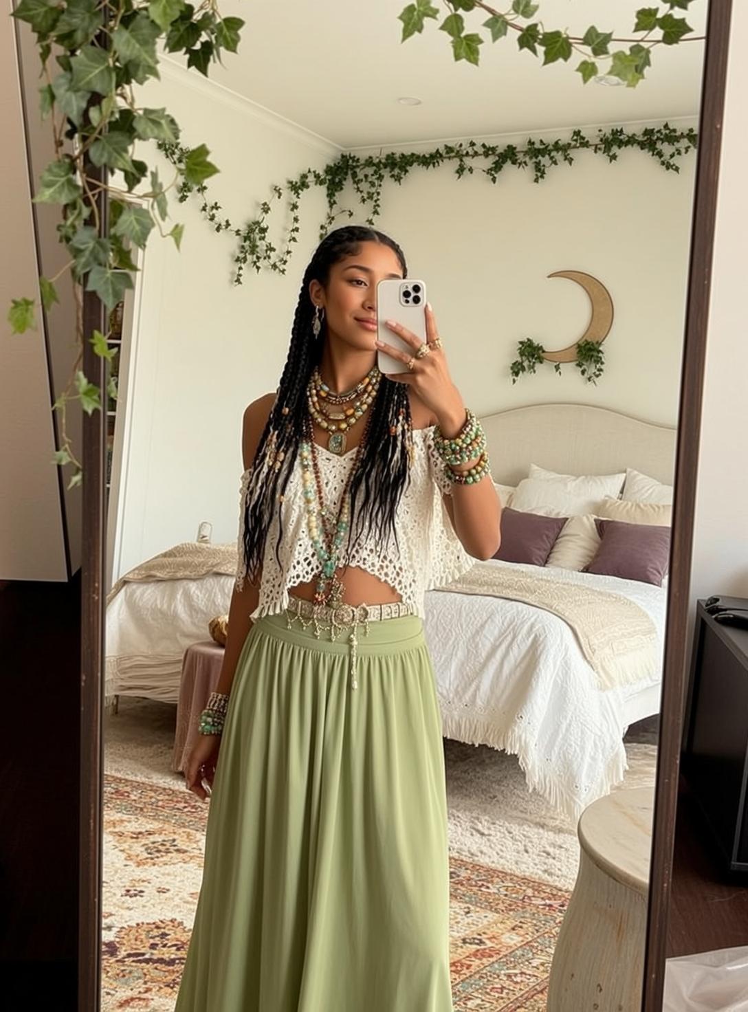 Indie Young Long Black Braids Colorful Beads