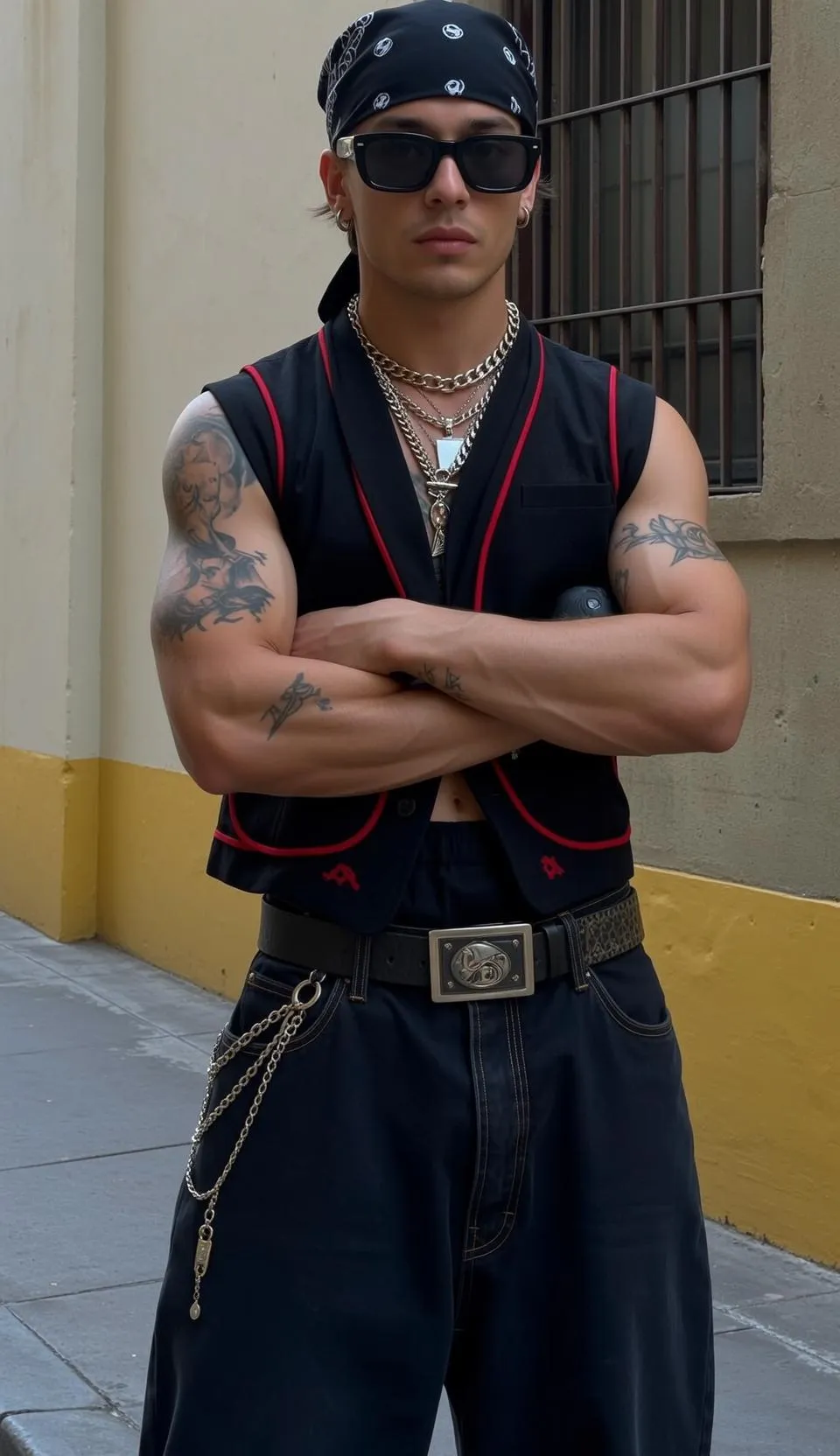 Tattoos Earrings And Necklace In Denim Portrait