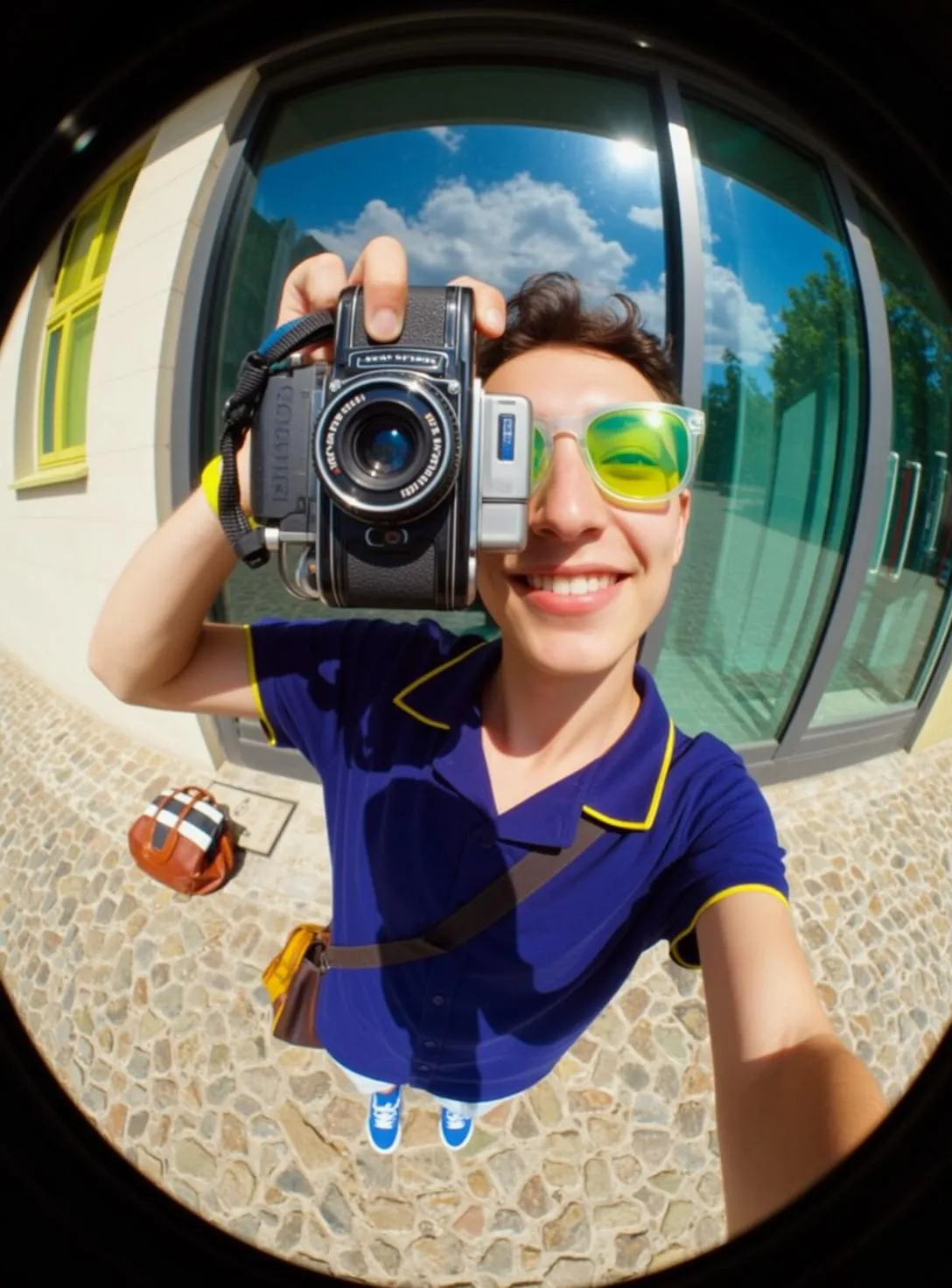 Yellow Sunglasses With Polo In Fisheye Portrait