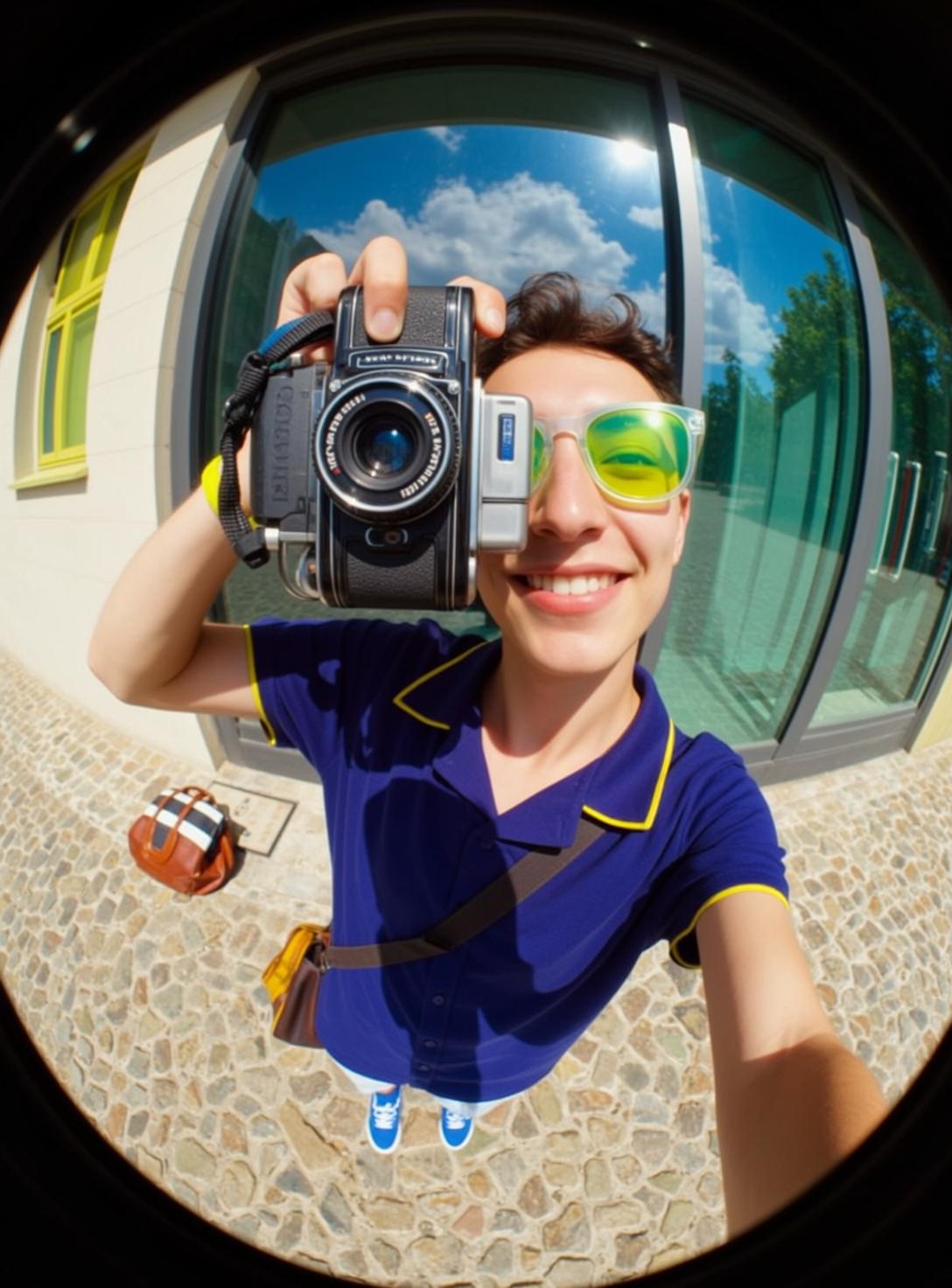 Fisheye Young Dark Curly Light Blue Polo