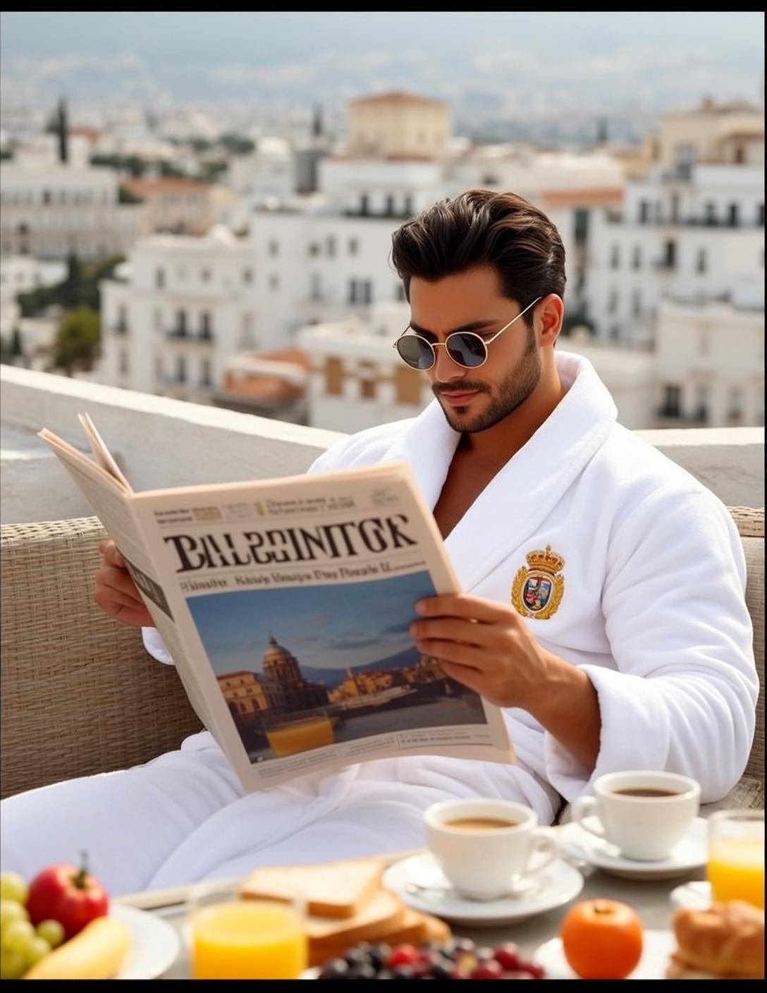 World Seated Outdoors Holding Newspaper Both Hands