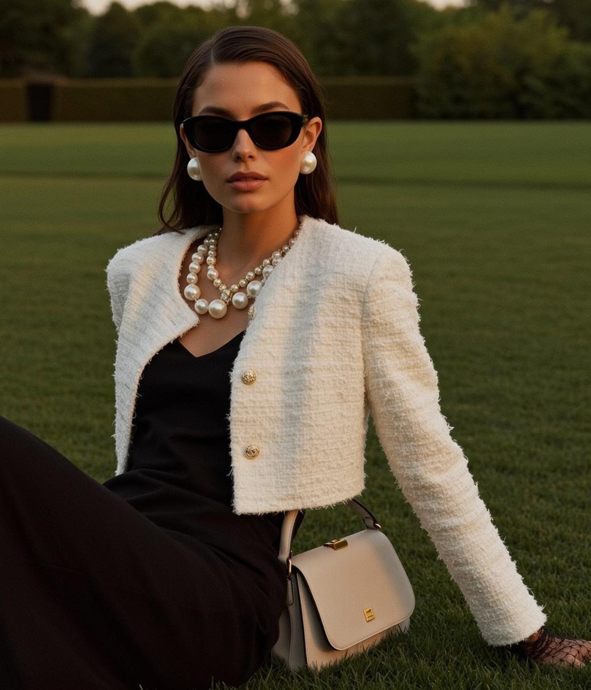 Sitting On Grass Pearl Jewelry Sunglasses