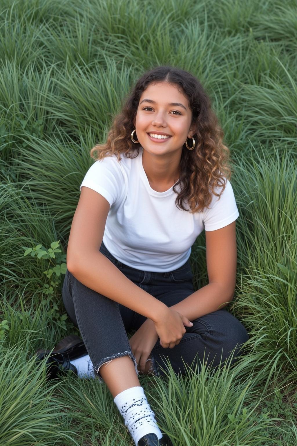 Explore Sitting Cross-legged Tall Green Grass Facing