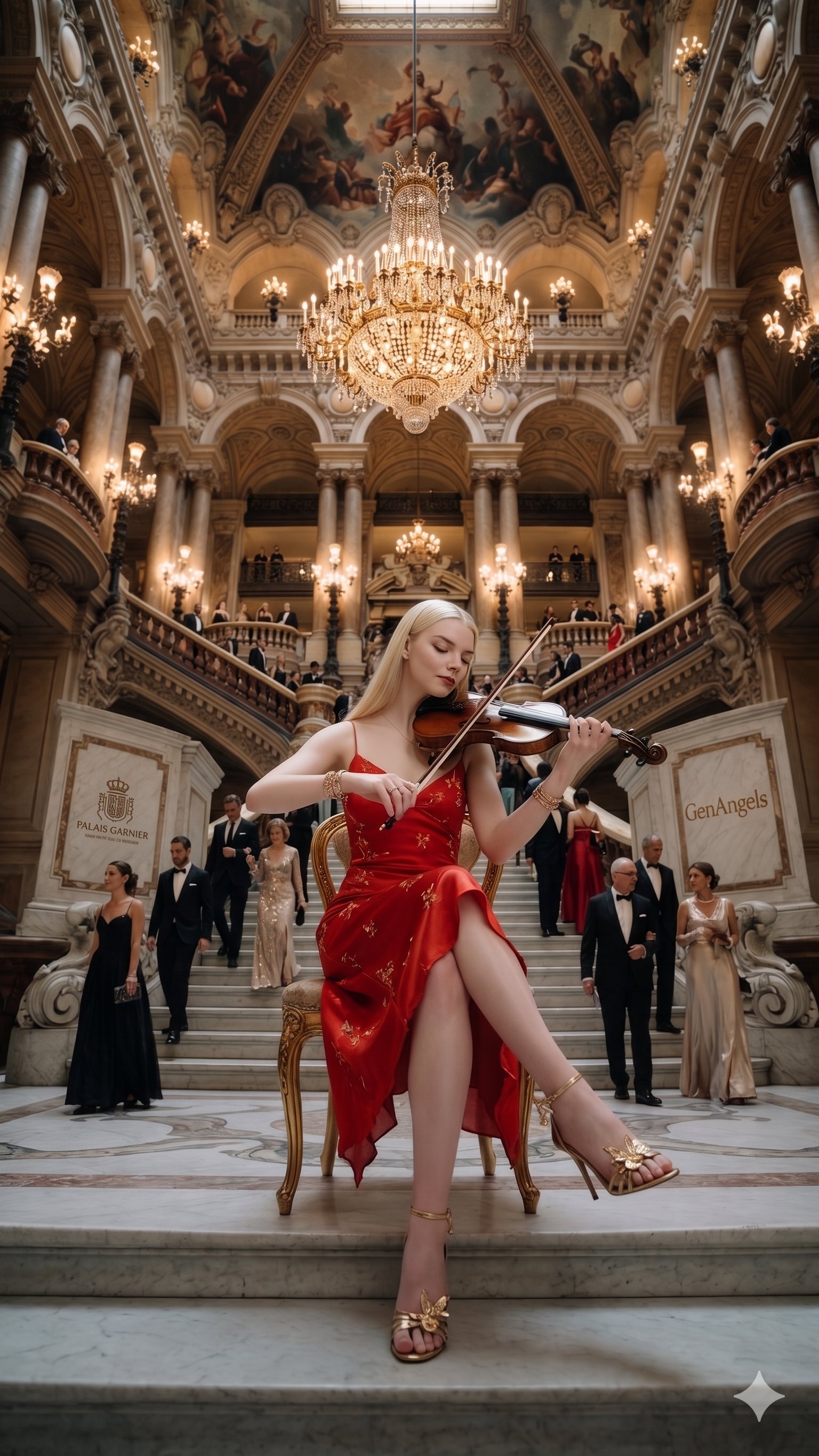 Crimson Corset Muse Baroque Staircase Violin Amber Light