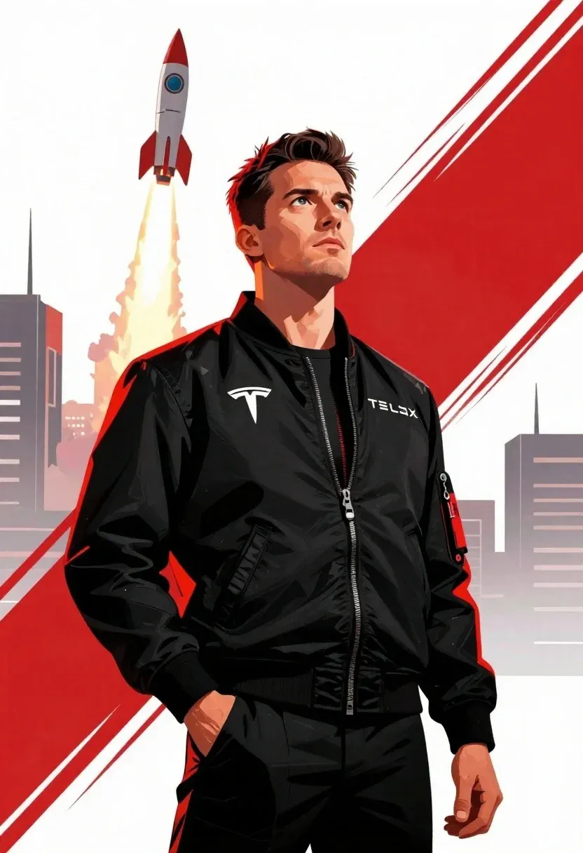 Dynamic Digital Illustration Man Black Bomber Jacket Standing Confidently With
