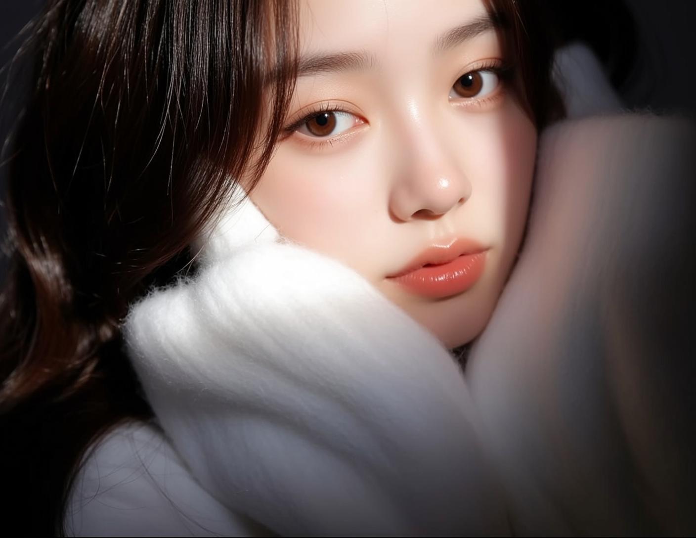 White Knit Turtleneck Shadow Portrait