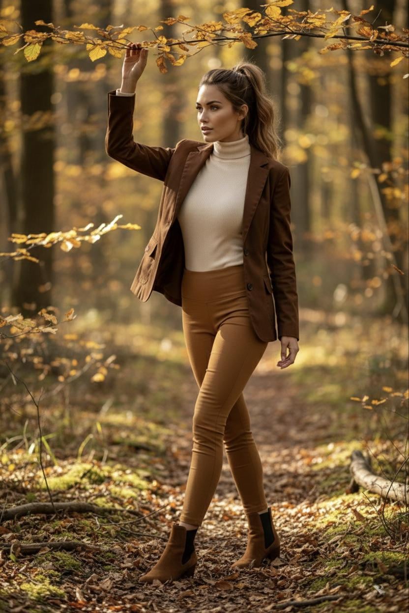 Autumn Forest Path Walking Pose Golden Leaves