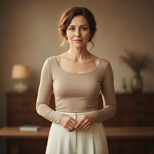 Full-length Portrait The Uploaded Woman With Serene Expression And Tousled