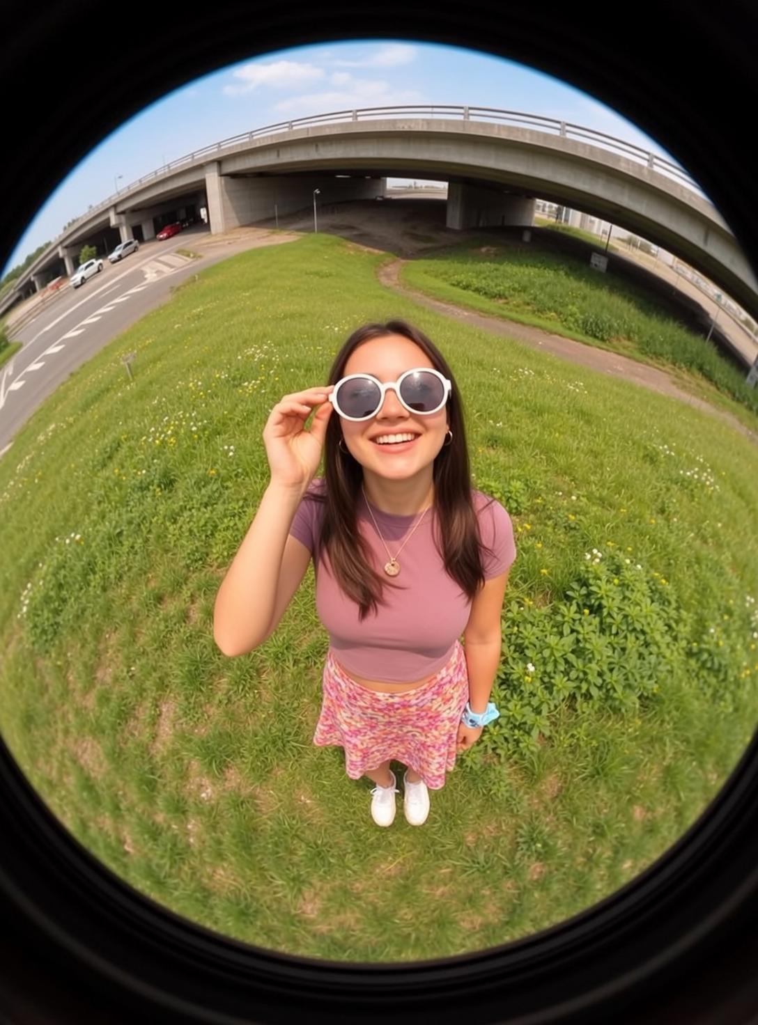 Happy Field Highway Overpass Fisheye