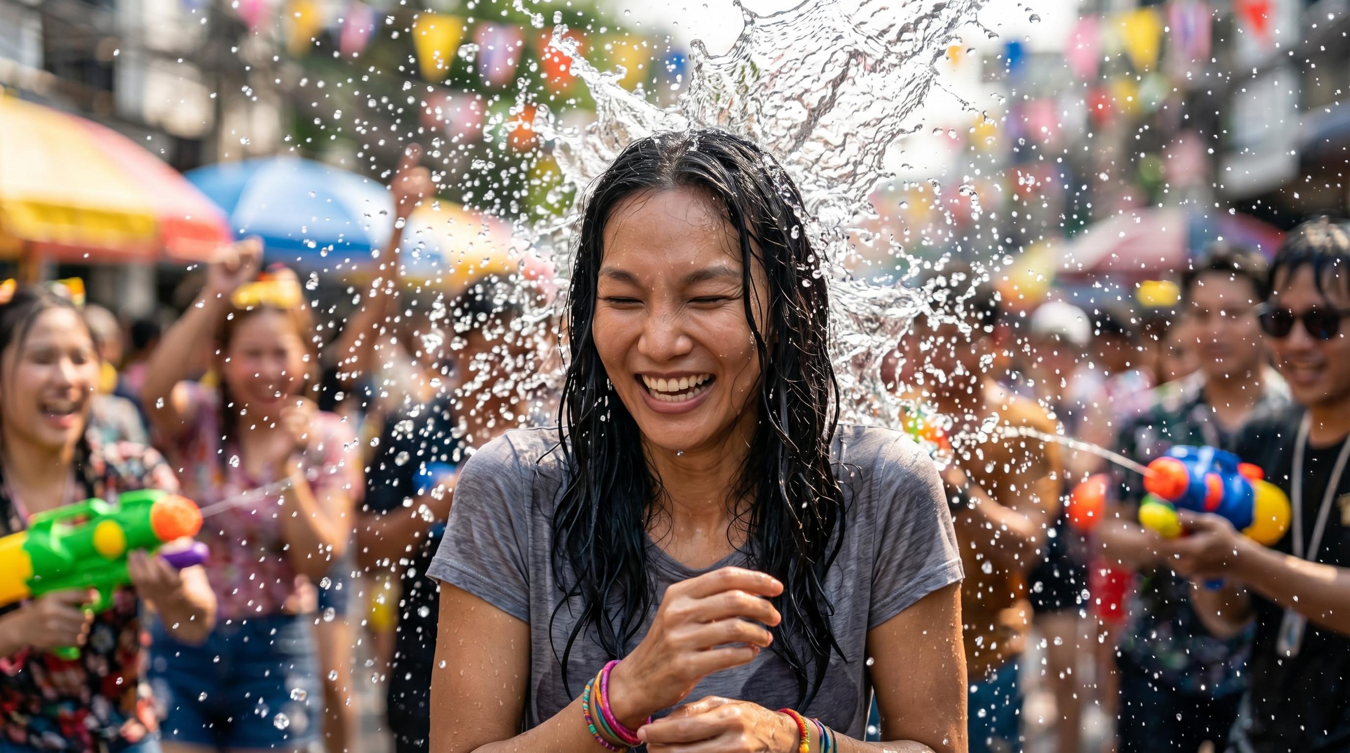 Street Festival Water Fight Laughing Wet Hair