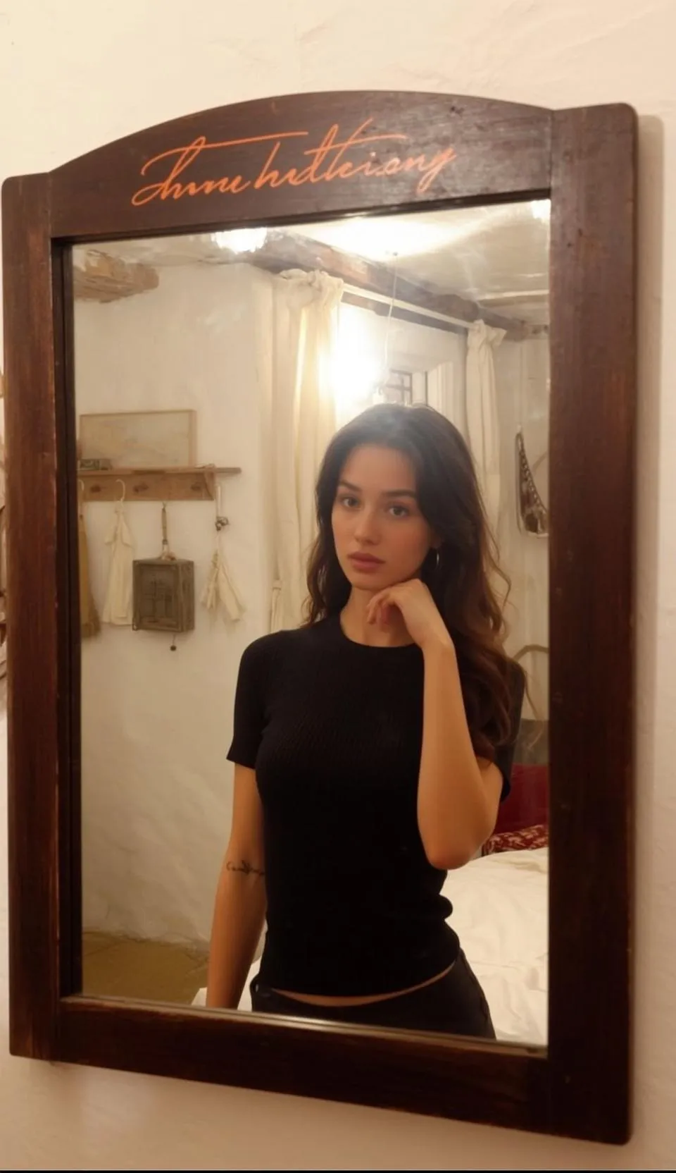 Tattoos And Earrings In Bedroom Portrait