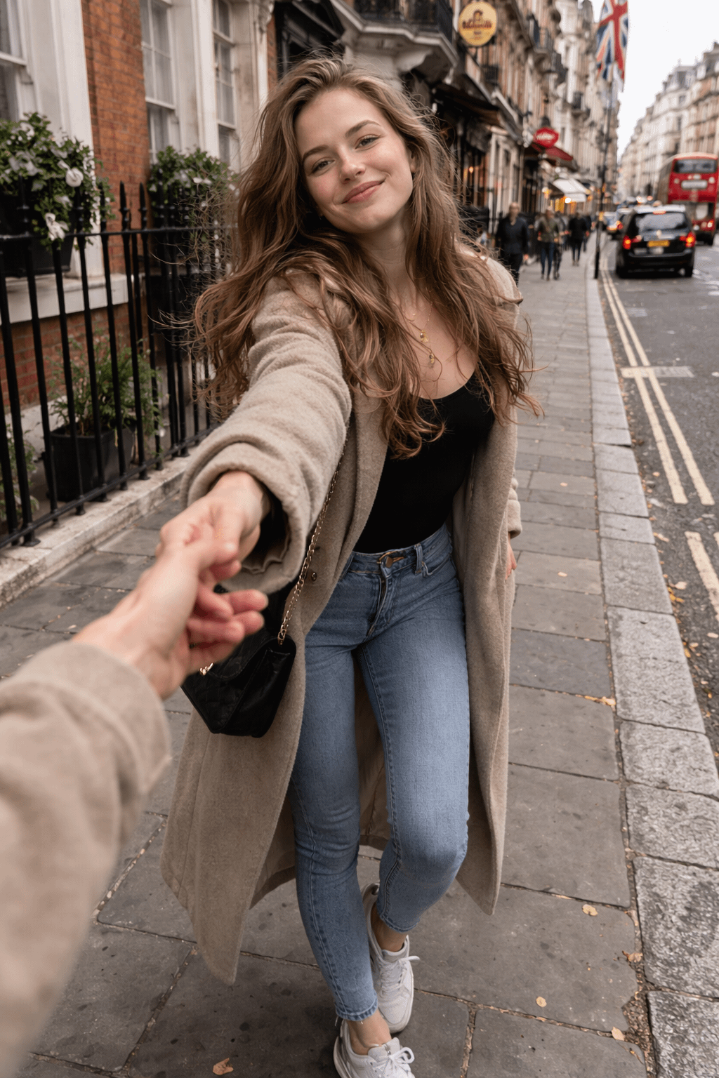 London Street Holding Viewers Hand