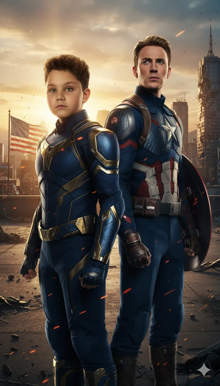 Boy With Captain America Portrait
