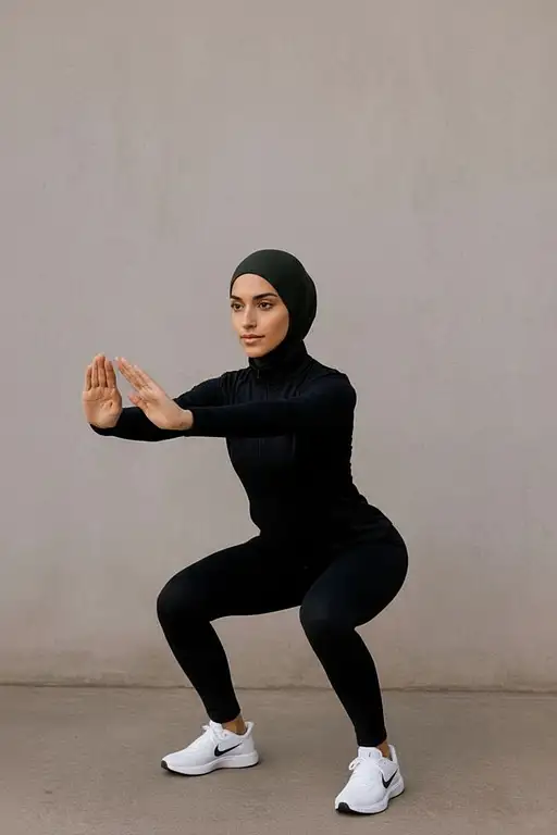 Fitness Model Arab Woman Dressed Black With Hijab And Not