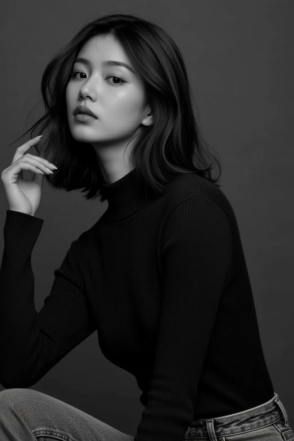 Black White Thoughtful Portrait