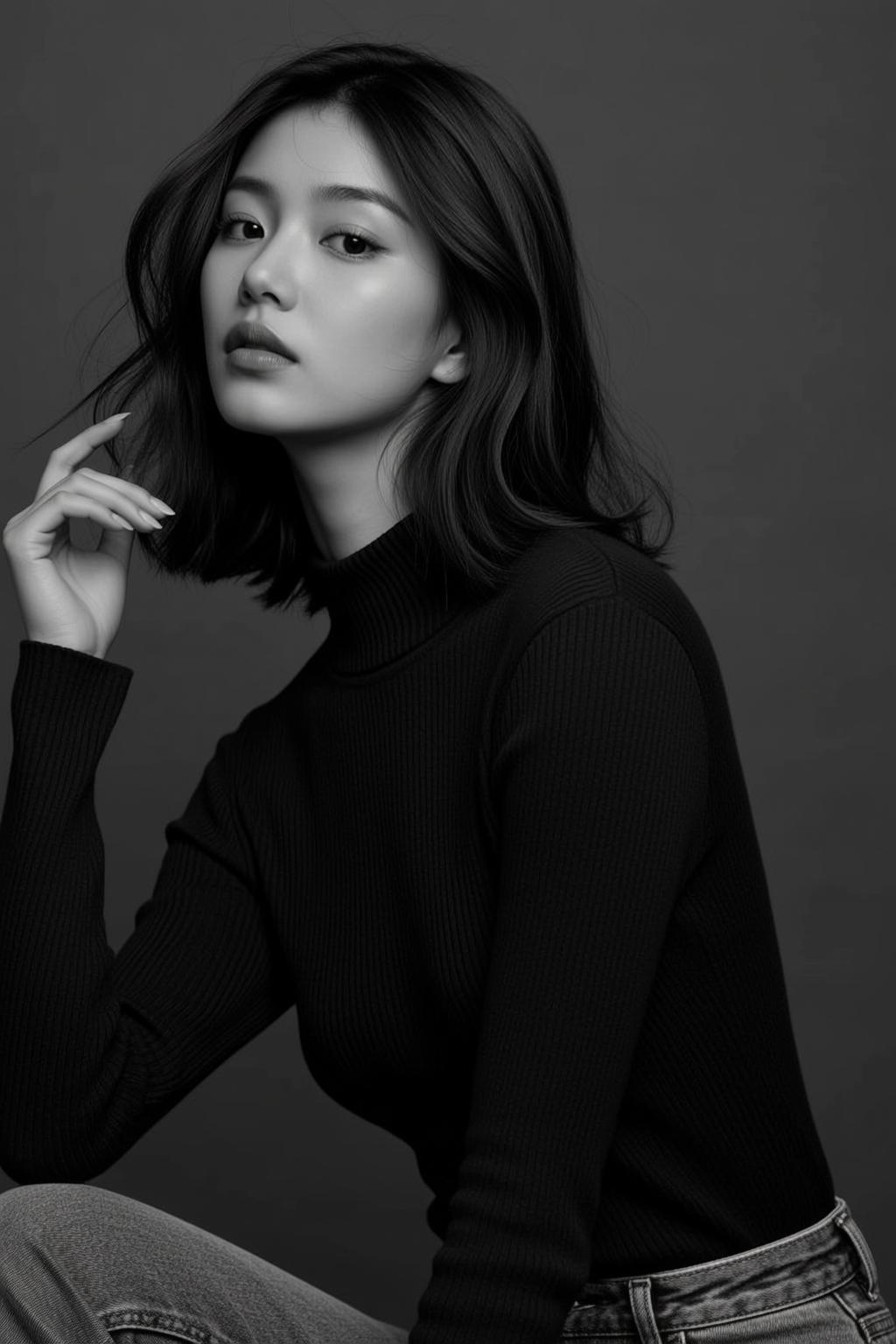 Black White Thoughtful Portrait