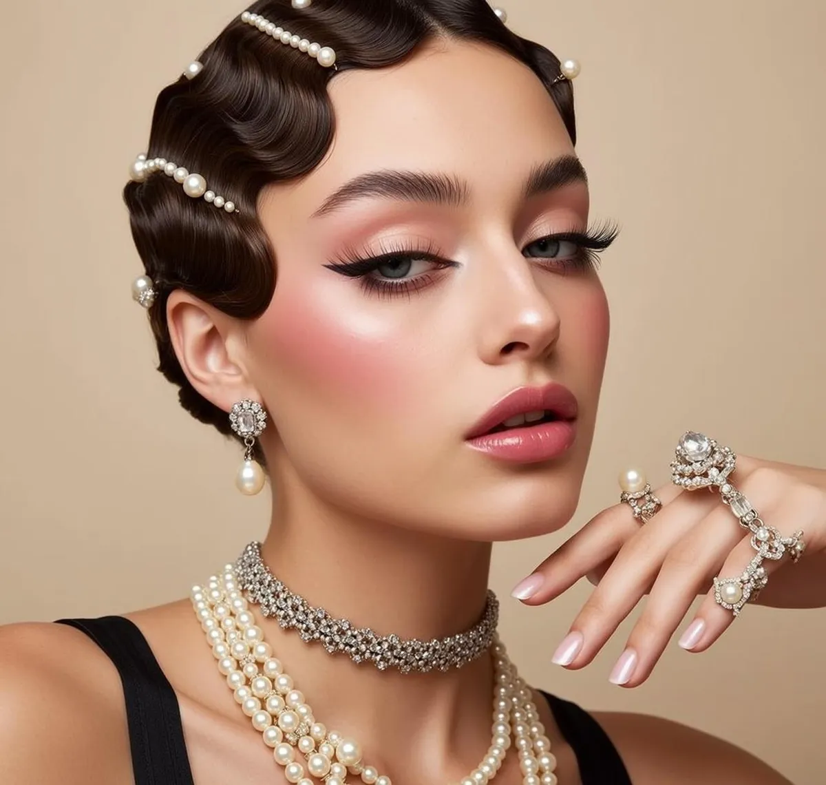 Makeup Earrings Necklace And Rings In Studio Portrait