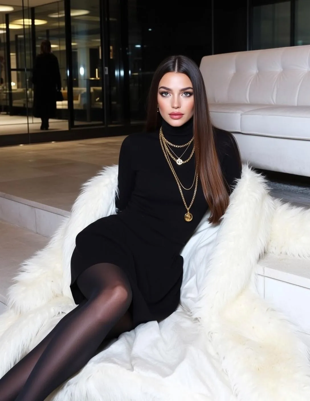 Makeup Earrings And Necklace In Turtleneck Portrait