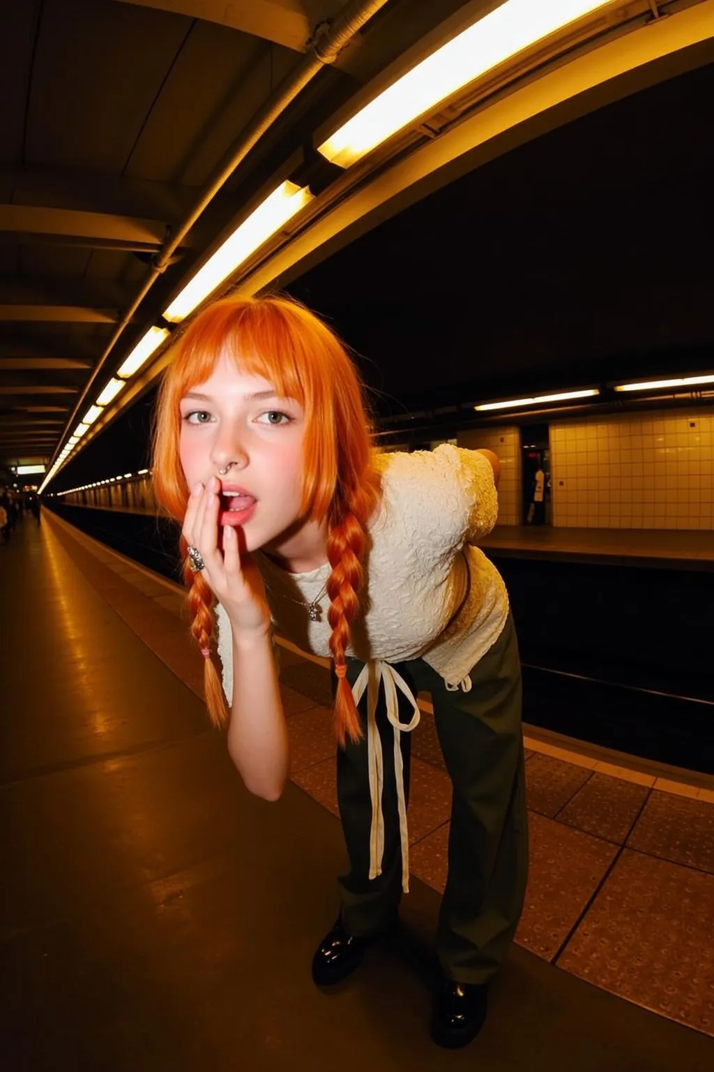 Piercings And Necklace And Rings In Subway Platform