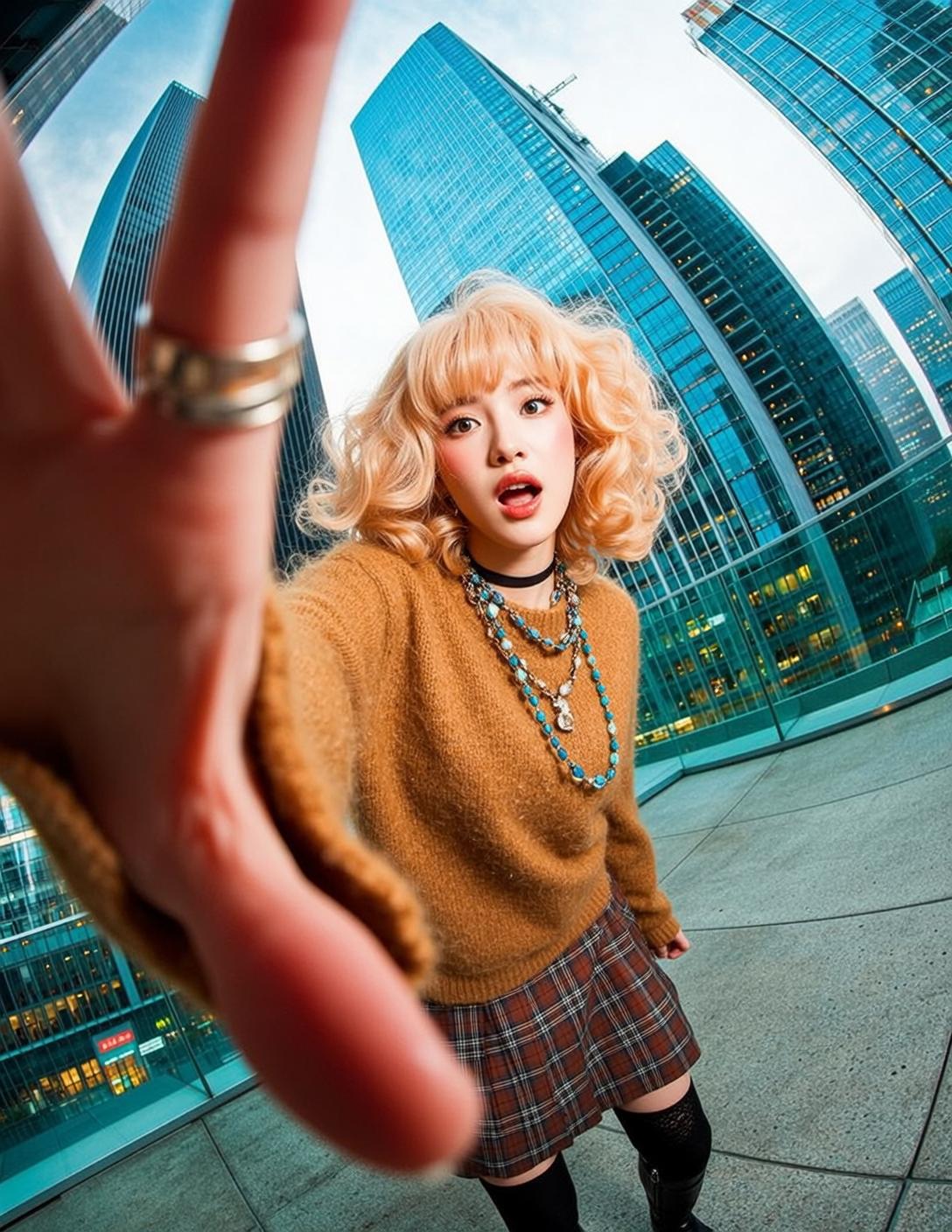 Fisheye Young Blonde Curly Short Bangs Pale