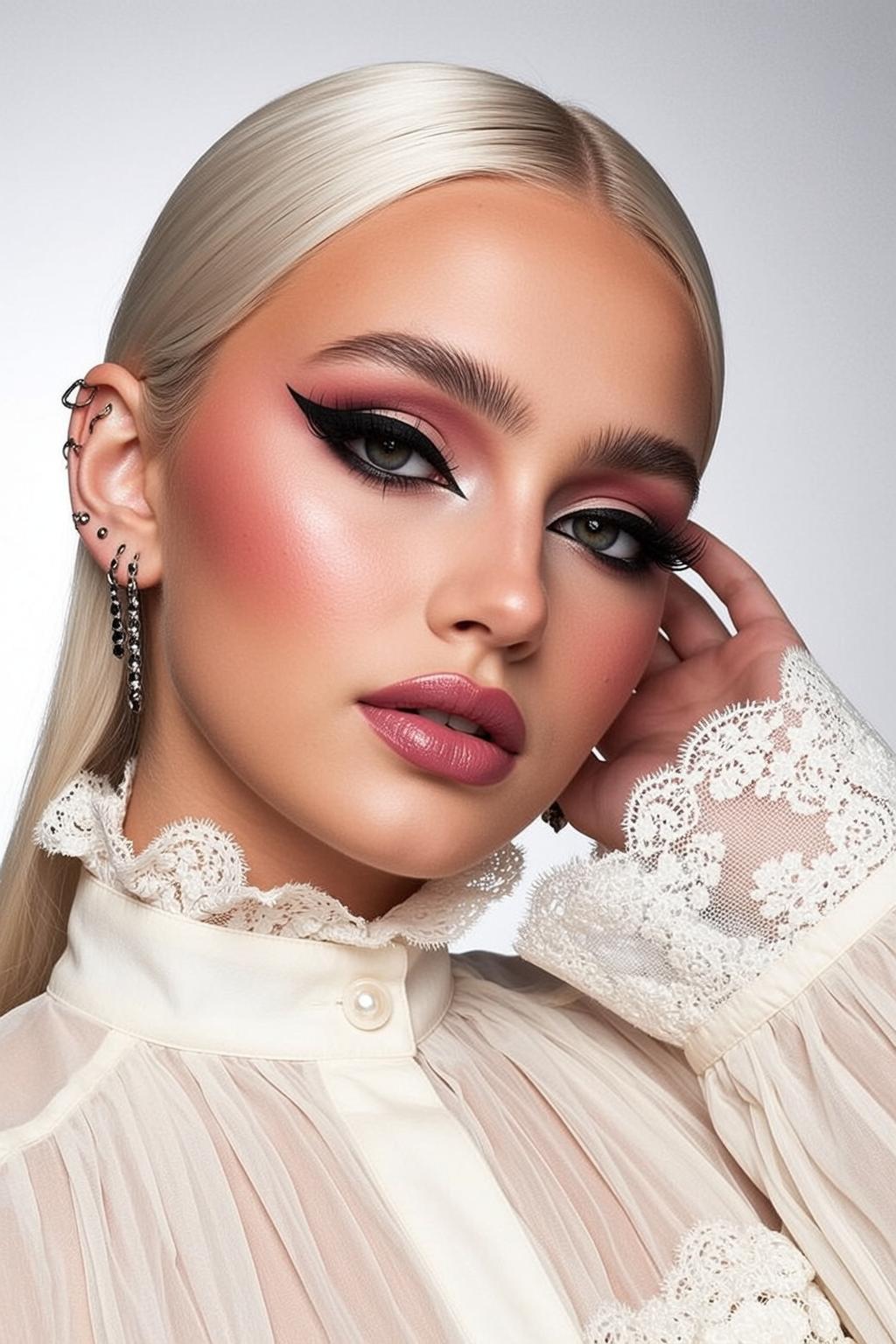 Makeup Captured Close-up Her Head Tilted Slightly