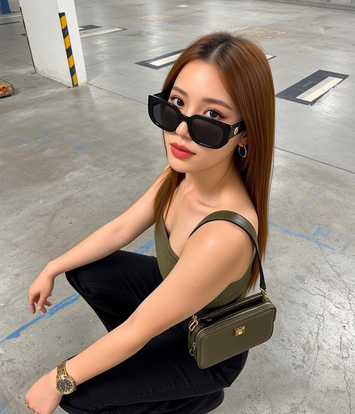 Explore Crouched Concrete Floor Facing Slightly Her