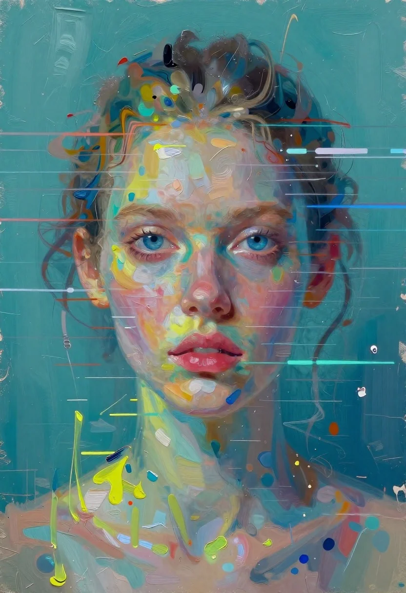Subject Pale-skinned Woman With Blue Eyes And Pink Lips Gazing reference photo