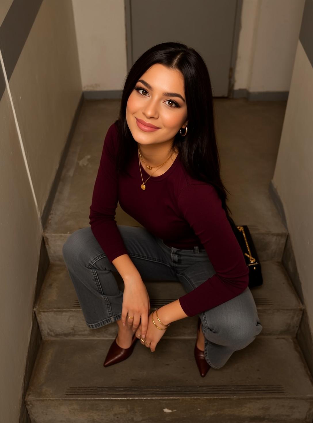 Explore Young Crouched Concrete Stairs Facing Slightly