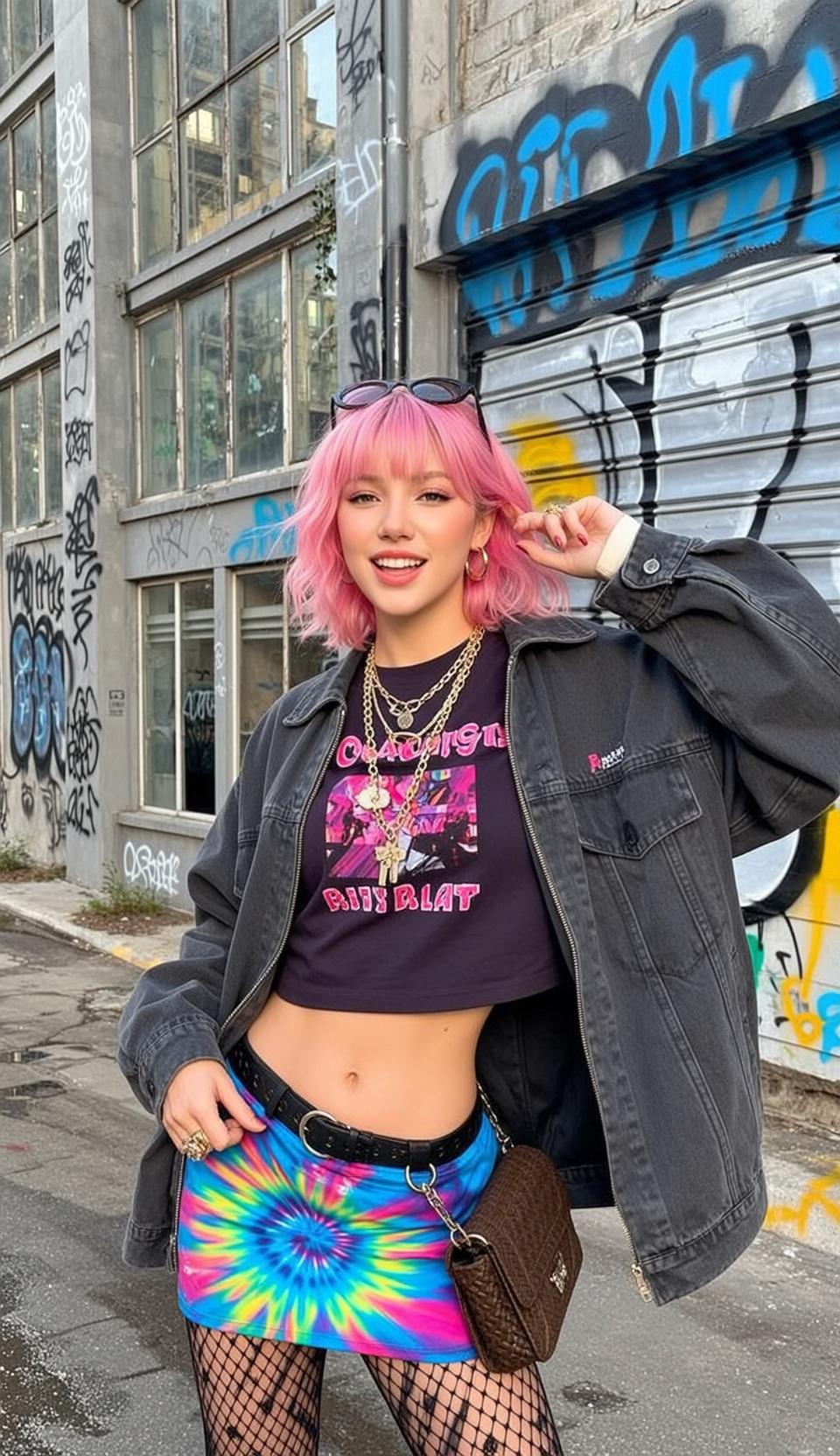 Pink Hair Girl Urban Street Graffiti Jacket