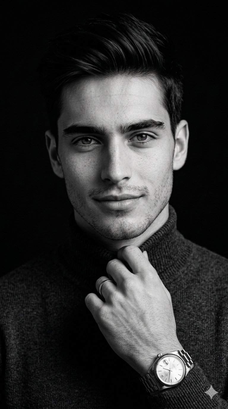 Dark Grey Sweater Studio Portrait Soft Lighting