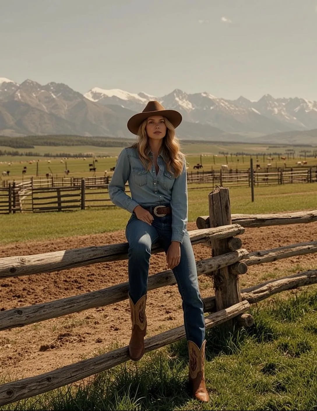 Denim Shirt Fence Ranch Portrait