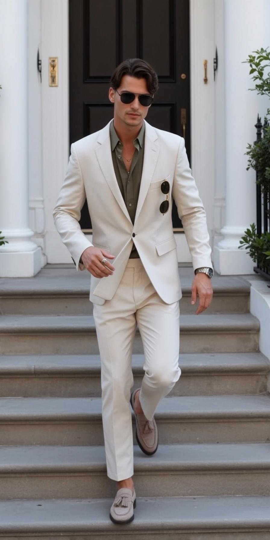 Dark Brown Styled Tan Olive Green Button-up