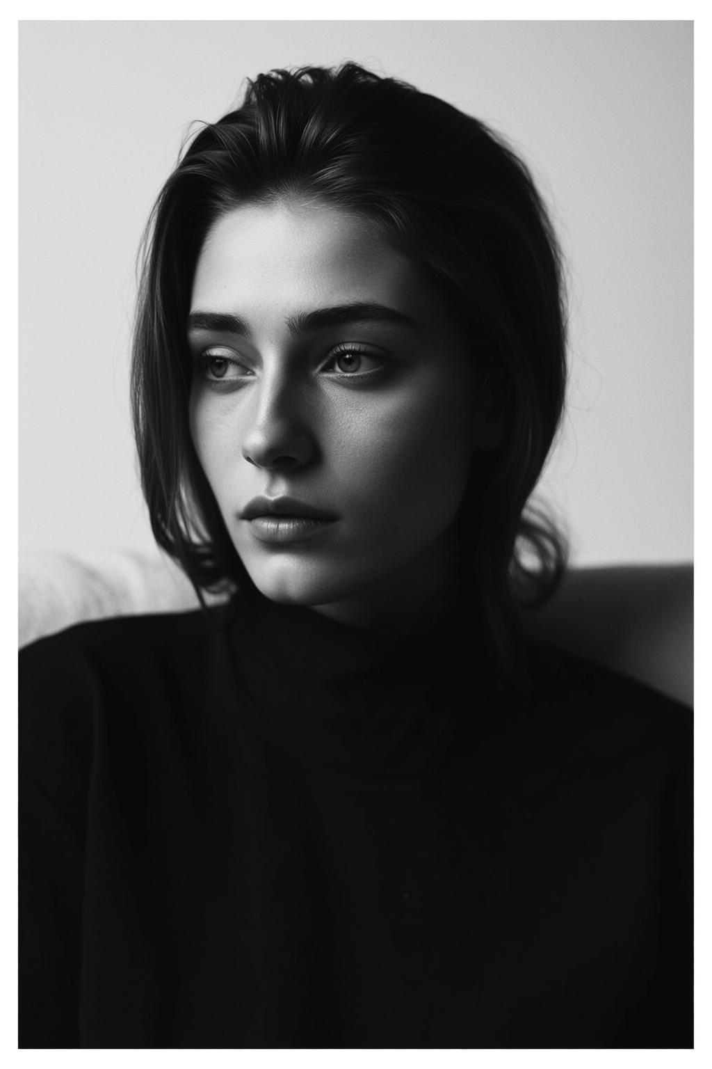 Medium Close-up Portrait Young Woman With Fair Skin Looking Her
